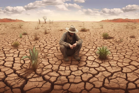 Soil drought cracked landscape sunset Generative AIの素材