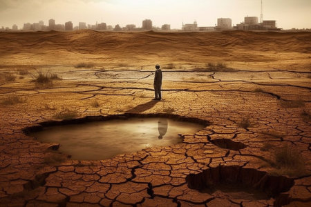 Soil drought cracked landscape sunset Generative AIの素材