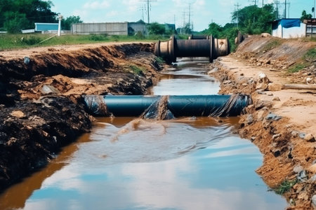 Water pollution in river because industrial not treat water before drain.の素材