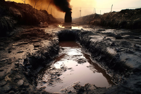 Water pollution in river because industrial not treat water before drain.の素材