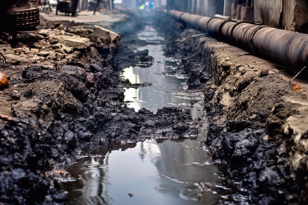 Water pollution in river because industrial not treat water before drain.の素材