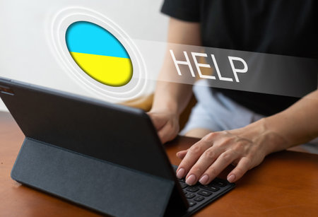 virtual screen with help to Ukraineの写真素材