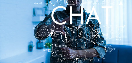 Double exposure of formulas virtual screen chat. Artificial Intelligence