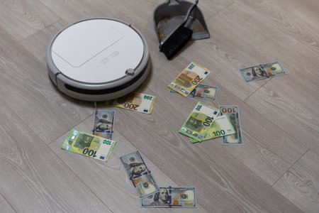 robotic vacuum cleaner on laminate wood floor smart cleaning technology