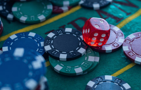 large game bet on the green cloth field, close-up, there is a place for the inscriptionの写真素材