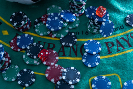 Chips for poker on shiny backgroundの写真素材