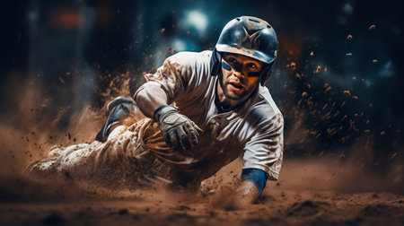 Professional baseball player in action on grand arena Generative AIの素材