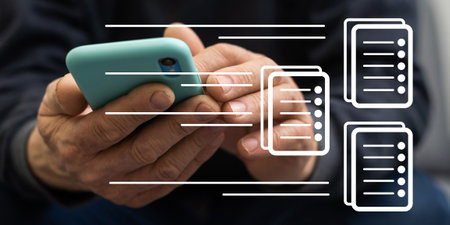 business background technology hologram business icon virtual screen. A man typing hologram screen. technology virtual screen laptop, document, cloud office storageの写真素材