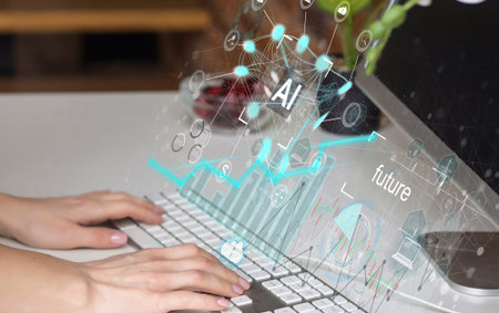 Chatbot Chat AI concept, Artificial Intelligence. Businessman using technology smart AI robot, enter...