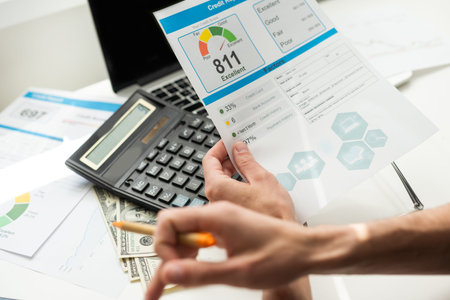 Credit Report with Score rating app on smartphone screen showing creditworthiness of a person for...