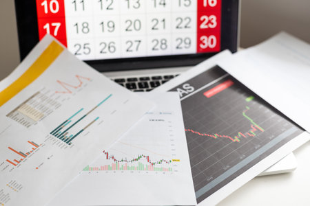 stock market watching with digital tabletの写真素材