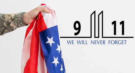 Text Never Forget 9. 11 with United States flagの写真素材