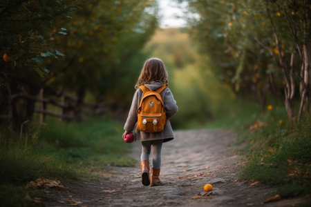 child girl a coat walks in spring Generative AIの素材