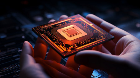 Futuristic electronic board with cpu 3d render Generative AIの素材