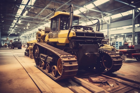 green tractor plowing cereal field with sky with clouds Generative AIの素材