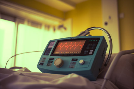 Heart rate ECG pulse monitor screen for surgery operation room in hospital Generative AIの素材