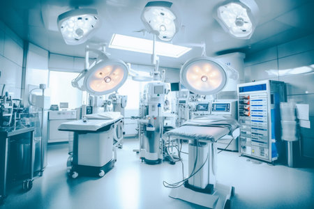 Empty operating room with patient lying under cover Generative AIの素材