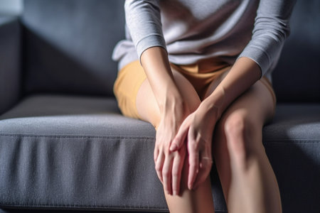 Senior woman with ankle joint pain. Generative AIの素材
