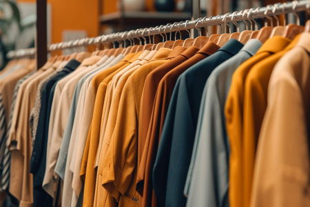 Male clothes on hangers in apparel boutique Generative AIの素材