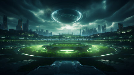 lights in soccer stadium at night matchの素材