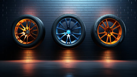Hot brake disc in a car wheel. An overheated disk glows red. 3d illustrationの素材