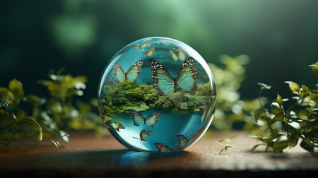 Concept Save the world save environment The world is in the grass of the green bokeh backgroundの素材