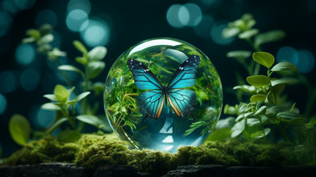 Concept Save the world save environment The world is in the grass of the green bokeh backgroundの素材