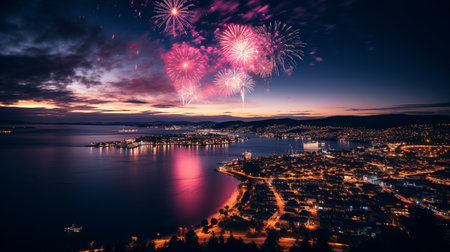 Fireworks. Salute multicolored on the black sky.の素材