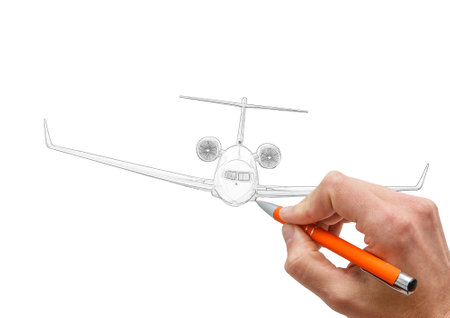 hand drawing airplane with crumpled paper background as conceptの写真素材