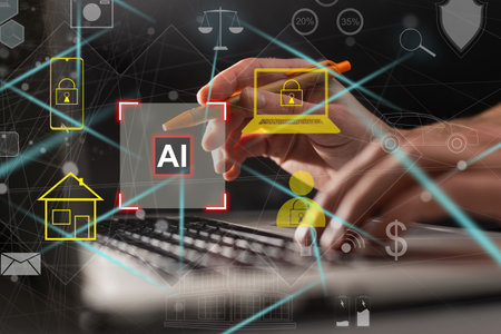 Chat with AI, Artificial Intelligence. man using technology smart robot AI, artificial intelligence by enter command prompt for generates something, Futuristic technology transformation.の写真素材