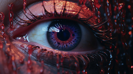 Macro eye photo with purple orange corneaの素材