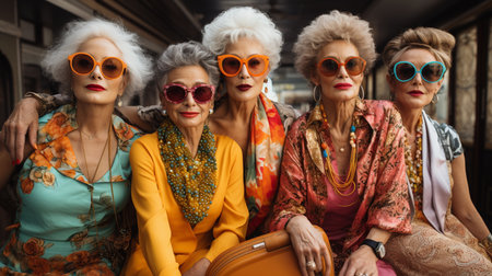 Photo of lovely aged couple hug piggyback wear shirt walk in park outside outdoorsの素材