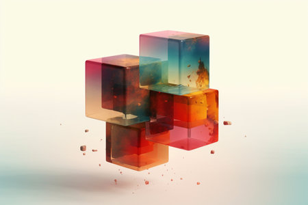 3d cubes abstract background. Composition of 3d square shaped basic geometric elements. Trendy techno business template for wallpaper, banner, background or landingの素材