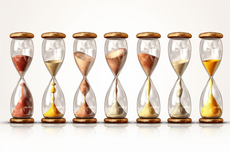3D render hourglass, sand clock, time icons set. Isolated on white background. cartoon illustrationの素材