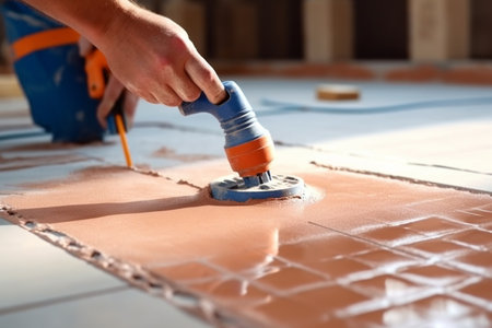 Grouting tiles with a rubber trowelの素材