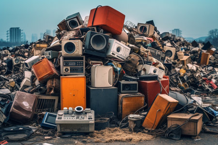 Paper boxes next to a garbage bin. Stack of paper waste outdoor in the city. Paper recycling, nobodyの素材