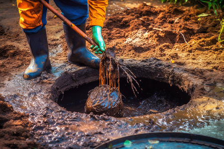Two African repairman attending to the city water supply repairs in Gaborone Botswanaの素材