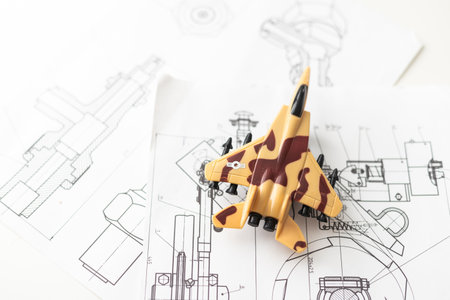 Electronic circuit and tools, real workplace of electronic engineer military planeの写真素材