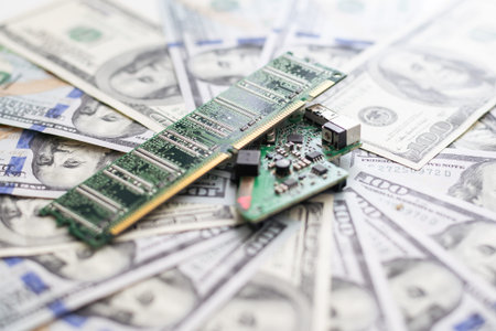 micro chip next to 100 dollar bills