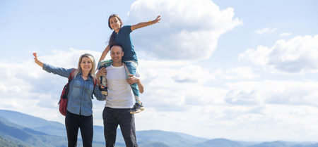 family in the mountains, family trip in mountains.の写真素材