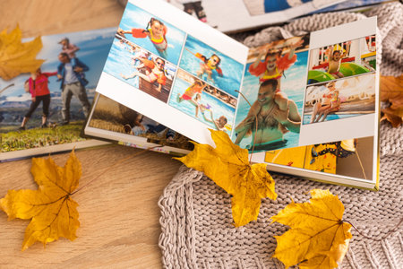 photobook with yellow leaves, albumの写真素材