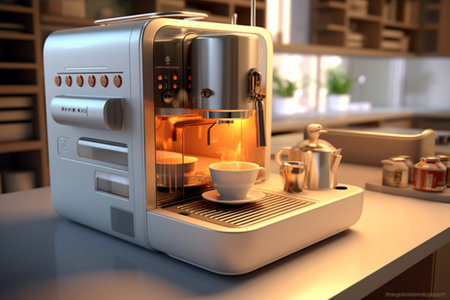 Coffee machine with cups, 3d illustrationの素材