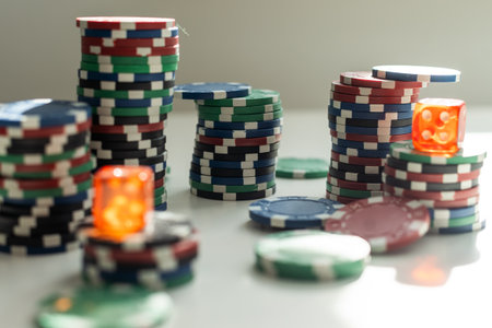 casino coins for poker and dice in las vegasの写真素材