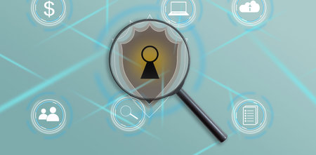 Magnifying glass and lock mark with blue background