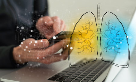 The doctor looks at the hologram of Lungs, checks the test result on the virtual interface and...