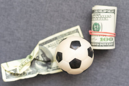 Soccer ball and money with room for your type..の写真素材