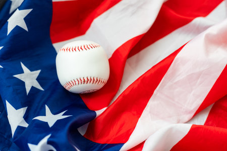 baseball lying on the us flag, great backgroundの写真素材