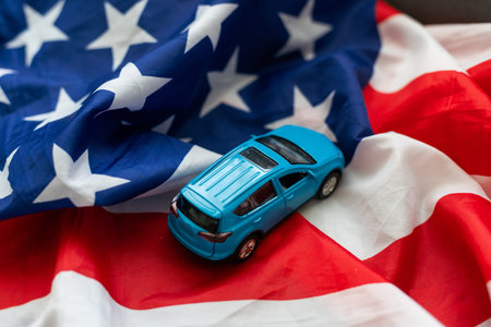 Traveling by car in the USA. Moving to America. Tourists by car.