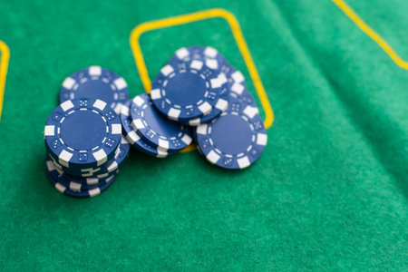 Poker combination with chips playing cards and win dollars in casino table. gamblingの写真素材
