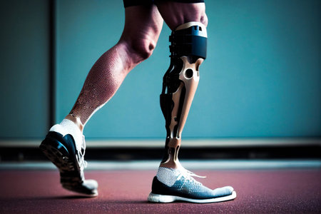 Cropped Illustration of a Man Walking with a Prosthetic Leg.の素材